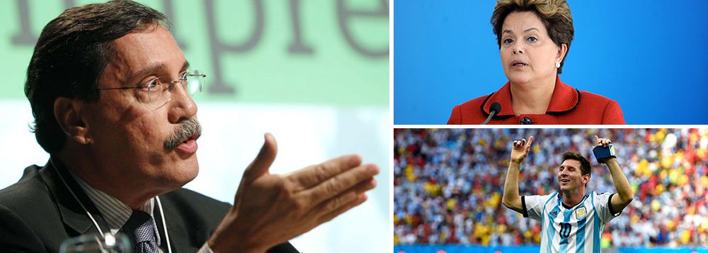 ‘Há uma conspiração dos astros contra a presidente Dilma. Pois os argentinos venceram a Holanda e disputarão a final contra a Alemanha. Corre o risco de a presidente Dilma ter de entregar a Copa das Copas a Messi, o capitão da seleção argentina’, disse o colunista Merval Pereira; e daí? 