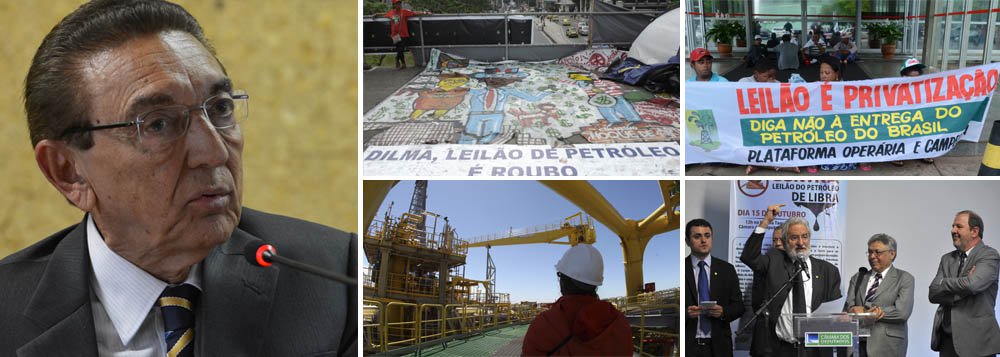 Ministro de Minas e Energia, Edison Lobão descartou hoje qualquer alteração na data do primeiro leilão do pré-sal, apesar de protestos contrários em todo o País; em Brasília, movimentos sociais exigem que governo federal cancele a licitação do dia 21, em ato em frente à Petrobras; entidades alegam que leilão é "crime de lesa-pátria que põe em risco a soberania nacional"; governo defende que riqueza será revertida para os brasileiros; greve dos petroleiros em SP atinge 18 plataformas na Bacia de Campos; após ato na Câmara, Psol tenta barrar leilão via Congresso ou Justiça; Exército reforçará segurança no local do leilão