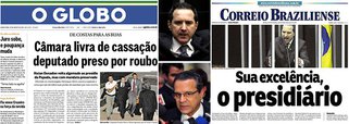 Jornais amanheceram indignados com o fato de um presidiário, Natan Donadon, ter conseguido preservar seu mandato parlamentar; para o Correio Braziliense, ele é “Sua Excelência, o presidiário”; no Globo, o “deputado preso por roubo”; Veja aponta “ultraje”; no entanto, uma resposta como o fim do voto secreto seria ainda pior para a democracia, tornando parlamentares reféns do berro e da pressão dos meios de comunicação
