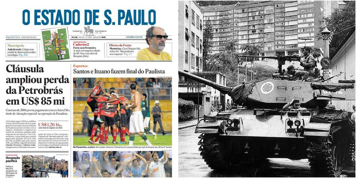 Jornal justifica o cenário da época, quando havia "uma mistura explosiva de avanço desses grupos (sindicalistas) para o controle do Estado e de desordem na economia e na administração", e diz que João Goulart tentou impor "reformas de cunho socialista, embora ele não tivesse mandato popular para isso"; editorial não traz uma palavra de que apoio à ditadura foi um erro