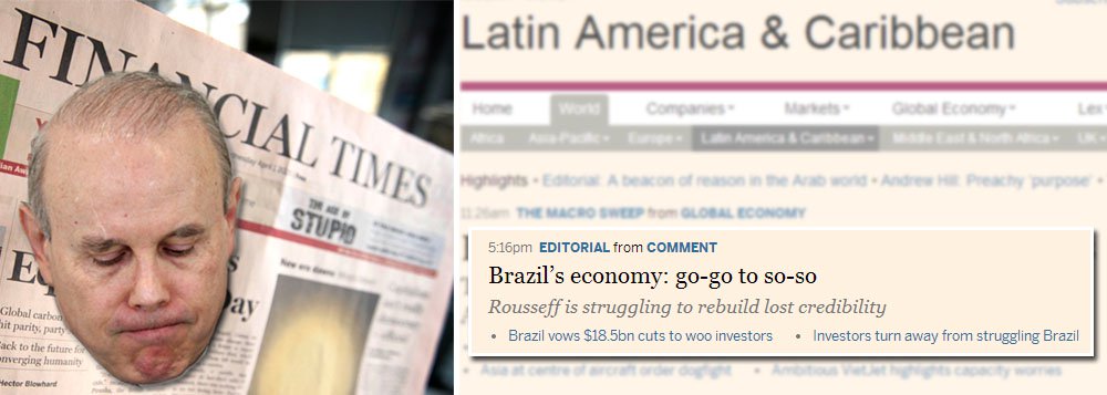 Em editorial, jornal financeiro do Reino Unido insiste na troca do piloto da política econômica brasileira; "Substituí-lo pode fazer maravilhas", escreve jornal; publicação já havia feito a mesma recomendação no ano passado, depois da revista The Economist; mas formulação continua a ter um problema na origem: o avião pertence ao Brasil; Guido Mantega é ministro da Fazenda do governo Dilma Rousseff, e não um funcionário inglês; melhor faz o FT se pajear direitinho o primeiro-ministro David Cameron em lugar de praticar o velho e carcomido imperialismo britânico em versão século 21