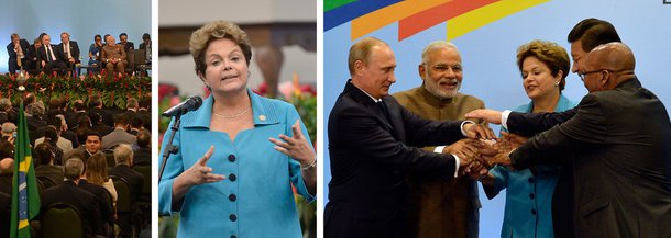 Principal fato econômico desde a crise de 2009, criação do Novo Banco de Desenvolvimento e Acordo de Reservas de Contingência fura esquema financeiro global traçado em 1944, em Bretton Woods; prevalência de americanos e europeus no Banco Mundial e no FMI é enfrentada com cartada que muda o jogo; Brasil, Rússia, China, Índia e África do Sul anunciaram US$ 150 bilhões para banco e poupança em comum; colunista Eliane Cantanhêde, na Globo News, insere fato como "mais badalação e fotografias para a presidente Dilma Rousseff"; no Financial Times, da Inglaterra, análise é outra: "BRICS dão notável demonstração de como a ordem econômica está mudando"