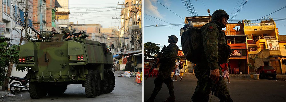A mobilização das Forças Armadas no Complexo da Maré, Zona Norte das cidades do Rio de Janeiro, custa cerca de R$ 1,7 milhão por dia, valor publicado no Diário Oficial da União, contando, ainda, com a publicação de uma medida provisória, assinada pela presidente Dilma, que autoriza um crédito extraordinário de R$ 200 milhões no orçamento do Ministério da Defesa; ao todo, 2,5 mil militares ocupam a região, incluindo 200 PMs; desde o início da ocupação, no dia 5 de abril, mais de cem suspeitos foram presos