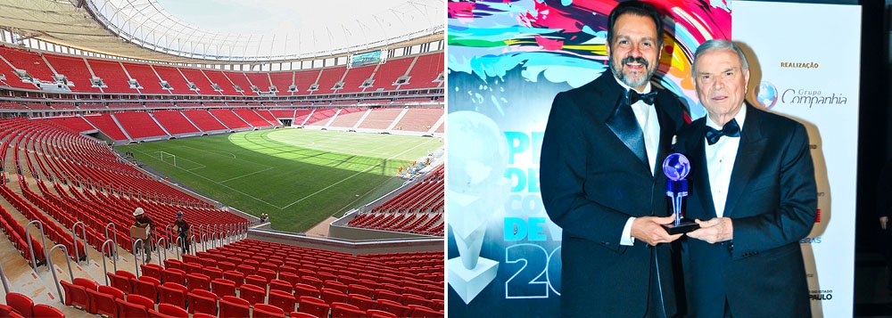 Brasília tem o Estádio Mais Bonito do Brasil; o título, concedido ao Mané Garrincha, foi dado pelo Prêmio Destaque Companhia de Viagem 2014 e entregue ao governador Agnelo Queiroz, em São Paulo, pelas mãos do presidente da CBF, José Maria Marin; "Agarramos com muita determinação essa oportunidade e a nossa capital será outra depois da Copa do Mundo, por causa de tantos investimentos em todas as áreas como turismo, educação e transporte", destacou Agnelo