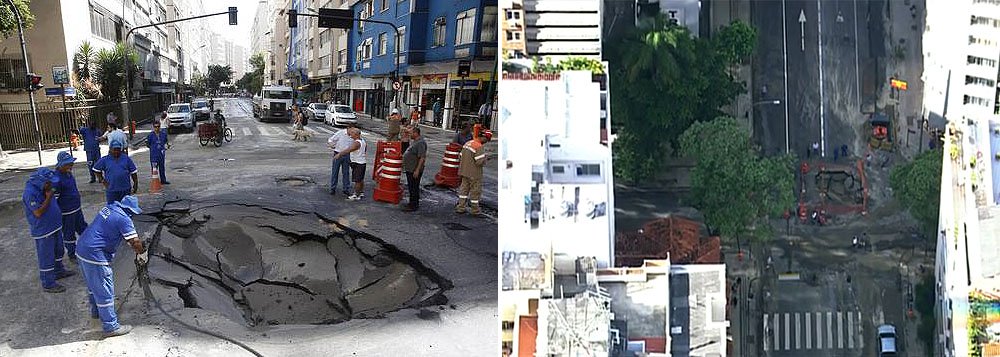 Segundo o Centro de Operações da Prefeitura do Rio, o cruzamento entre as ruas Barata Ribeiro e Miguel Lemos, em Copacabana, na Zona Sul da cidade, está interditado para uma obra emergencial da Cedae, em razão de um vazamento que provocou a abertura de uma cratera na esquina das ruas, e as duas vias estão fechadas para a obra