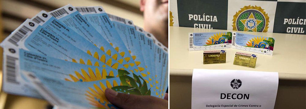 Policiais civis prenderam um estudante universitário suspeito de vender ingressos para a final da Copa do Mundo; o suspeito, de 28 anos, foi detido em um shopping da zona oeste da cidade do Rio de Janeiro, tentando vender dois ingressos de meia entrada (para estudantes) a R$ 9 mil cada um