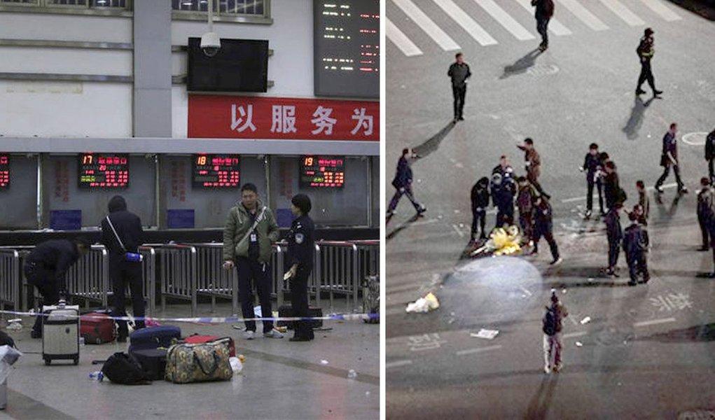 A ação foi executada por um grupo de pessoas não identificadas portando facas, afirmou a mídia estatal no domingo (horário local); outras 162 pessoas ficaram feridas, afirmou a agência Xinhua, acrescentando que o ataque ocorreu na noite de sábado; a televisão estatal afirmou em seu microblog oficial que o incidente foi considerado um "ataque terrorista violento"