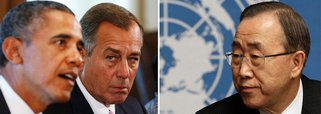 Republicano John Boehner apoiou a defesa feita pelo presidente Barack Obama da necessidade de uma ação militar na Síria e pediu a seus colegas no Congresso que façam o mesmo; segundo ele, os EUA têm de responder ao ataque com armas químicas; secretário-geral da ONU, Ban Ki-moon questionou a legalidade dos planos dos EUA de praticar um ataque sem o apoio das Nações Unidas