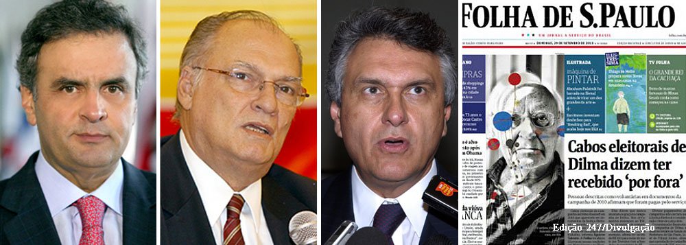 Jornal da família Frias repercute denúncia da própria Folha, publicada no fim de semana, sobre suposto pagamento por fora de cabos eleitorais, na disputa presidencial de 2010; "são graves as denúncias", disse o presidente tucano Aécio Neves (PSDB-MG); "desonestidade e fraude", disse Roberto Freire; "caixa dois", afirmou deputado Ronaldo Caiado, do DEM; PT diz que contas foram aprovadas e vê tentativa de tapetão