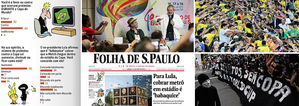 Instituto foi a campo para medir o pulso popular sobre a declaração do ex-presidente Lula a respeito da construção de estações de metrô dentro dos estádios, distorcida pela Folha no último de semana; o resultado surpreendeu e mostrou que a maioria da população está com Lula, e não com a Folha; revelou ainda que os brasileiros são maciçamente contra a realização de protestos durante a Copa do Mundo de 2014