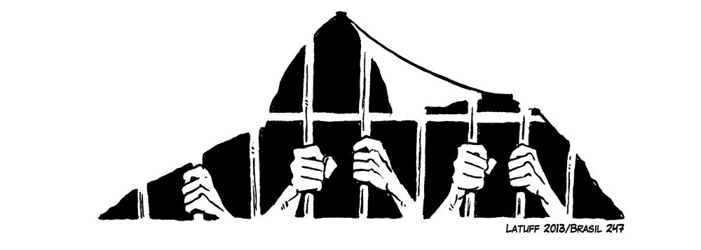 Cartunista Carlos Latuff faz um protesto em sua nova charge contra a prisão de dezenas de pessoas após manifestação em defesa dos professores no Rio de Janeiro: longa lista vai de estudantes a black blocs