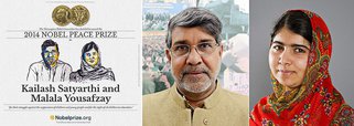 Indiano Kailash Satyarthi e a paquistanesa Malala Yousafzay foram premiados "pela luta contra a supressão das crianças e jovens e pelo direito de todos à educação"; ele é um ativista de direitos das crianças na Índia e Malala, de 17 anos, sobreviveu a uma tentativa de assassinato dos talibãs em 2012 por sua militância a favor da educação de meninas no noroeste do Paquistão