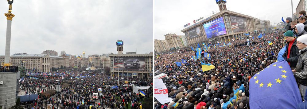 Protesto acontece depois de mais uma noite nas ruas para exigir a demissão do presidente Viktor Ianukovich, devido à recusa do acordo com a União Europeia