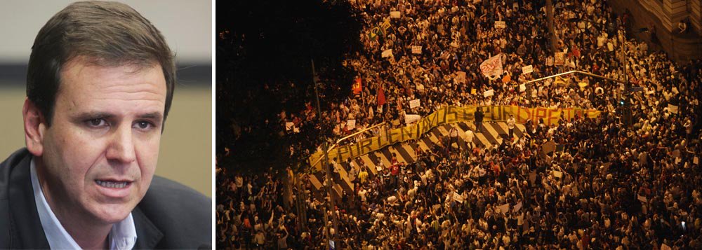 Prefeito do Rio, Eduardo Paes, vê com naturalidade a ocorrência dos protestos e diz que eles não são "o fim do mundo". "É coisa de democracia consolidada. Muito a abordagem, as pessoas estão mais empoderadas", afirma; para ele, a queda na sua popularidade é injustificada, assim como a do governador Sérgio Cabral; "Que grande lambança eu fiz de um ano para cá que justificasse essa avaliação? Há erros, mas não vejo uma grande lambança. Sobre Cabral, não se justifica o grau de ataque, e eventual impopularidade, a um governador que fez o que ele fez", diz; Paes promete reajustar a tarifa do ônibus do Rio já em janeiro de 2014