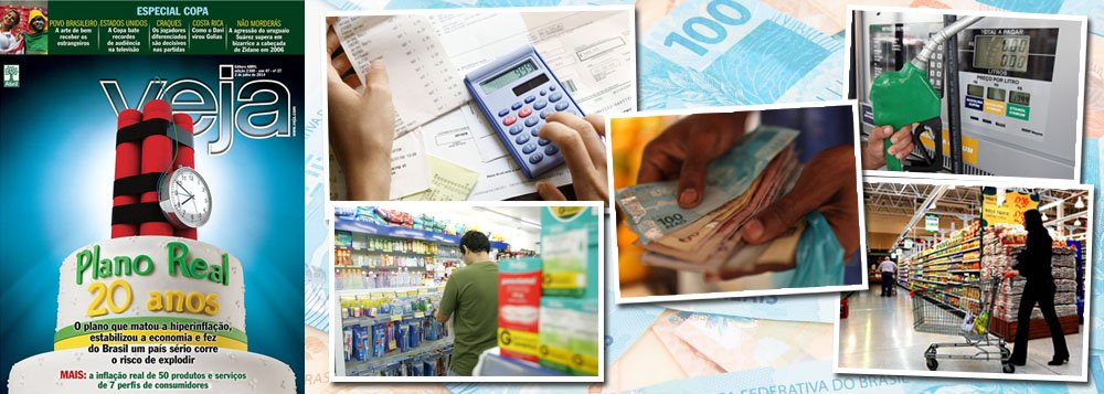Derrotada na campanha contra a Copa do Mundo, a publicação abraça uma nova causa perdida e argumenta que o Plano Real, que completa 20 anos nesta segunda, corre o risco de ser destruído por uma inflação galopante; ocorre que o problema da economia brasileira hoje é outro: o desaquecimento, que provocou no último mês a maior deflação já registrada em 11 anos; nessa mesma edição de Veja, o jornalista José Roberto Guzzo admitiu, um tanto contrariado, o fiasco da campanha anti-Copa e alertou que o risco para uma imprensa que erra muito é a perda de leitores; o aviso será ouvido?