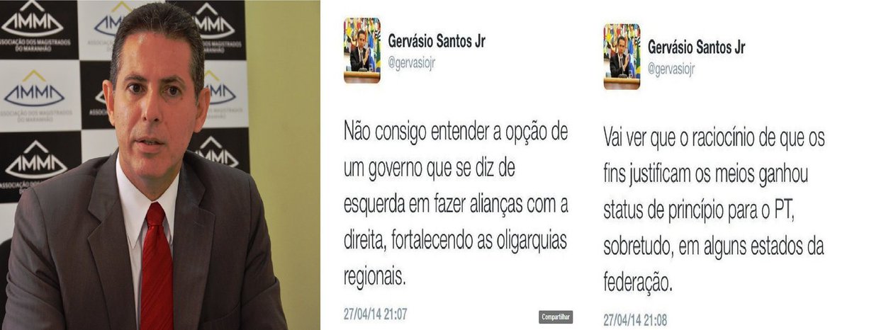 As declarações do juiz Gervásio Santos Junior ocorreram após o PT decidir em encontro estadual manter a aliança com o PMDB no Maranhão; os peemedebistas terão como candidato a governador o senador Lobão Filho, aliado do ex-presidente da República, José Sarney e de sua filha Roseana Sarney