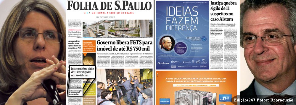 Colunista de 247, jornalista Eduardo Guimarães, do Blog da Cidadania, conversa com Suzana Singer sobre tratamento dado pelo jornal Folha de S. Paulo, do qual ela é ombudsman, à notícia da quebra dos sigilos fiscal e bancário de Andrea Matarazzo; nome dele não aparece nem na chamada da primeira página da edição desta terça-feira 1 nem no título interno; esconde-esconde a favor da imagem do chefão tucano, segundo vereador mais votado do Brasil e faz tudo do PSDB, leva Folha a sentar no colo do partidarismo; posicionamento da profissional que tem mandato e gabarito para criticar publicação é aguardado para suas próximas colunas; é bonito isso para um jornal que se diz "plural" e "a serviço do Brasil"?