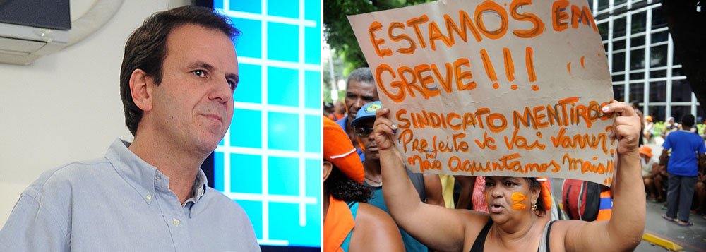 “Todos os garis que se apresentarem, nós vamos cancelar as demissões e depois eles vão compensar os dias parados. Todos, inclusive as lideranças. Não vai haver retaliações”, afirmou o prefeito do Rio; ele informou também que todos os 300 caminhões da Companhia Municipal de Limpeza Urbana (Comlurb) vão trabalhar escoltados por equipes de segurança privada