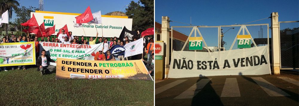 Paralisação de 24 horas comandada pela Federação Única dos Petroleiros (FUP) atinge plataformas nas bacias de Campos e Santos; até o momento não há registros de prejuízo à produção de petróleo e gás, segundo a companhia e sindicatos; sindicatos protestam contra os planos da Petrobras de vender 15,1 bilhões de dólares em ativos até o fim de 2016 e defendem uma Petrobras 100% estatal; a FUP também se opõe ao projeto de lei do senador José Serra (PSDB-SP) que busca retirar da Petrobras a condição de operadora única do pré-sal