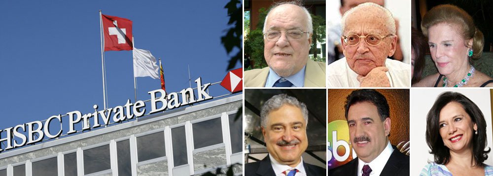 Entre os personagens que mantêm ou mantiveram contas numeradas no HSBC da Suíça estão nomes como Otávio Frias, que fundou a a Folha de S. Paulo, Johnny Saad, dono do grupo Bandeirantes, Lily Marinho, viúva de Roberto Marinho, do Globo, José Roberto Guzzo, colunista e membro do conselho editorial da Abril, Ratinho, apresentador do SBT, e Mona Dorf, jornalista que atua na Joven Pan ao lado de Reinaldo Azevedo; todos alegam que não cometeram irregularidades; presença de barões da mídia na lista também revela seletividade do jornalista Fernando Rodrigues, do Uol, que foi escolhido pelo Consórcio Internacional de Jornalistas Investigativos, do qual faz parte, para divulgar o material; afinal, seu empregador, Otavinho Frias, não teve o nome divulgado por ele