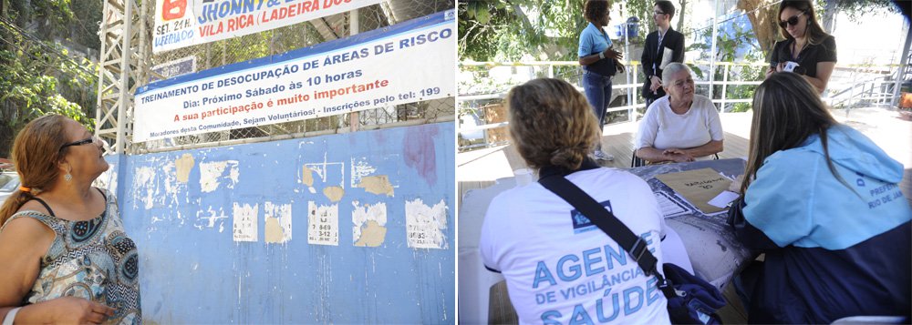 Moradores de comunidades do Rio de Janeiro localizadas em Copacabana, Leme, Santa Teresa, Vista Alegre e no Complexo da Penha participaram do 19º exercício simulado em caso de chuva forte. As 103 comunidades cariocas em que já foi implantado o Sistema de Alerta e Alarme já participaram de pelo menos um exercício simulado. Existem cerca de 18 mil imóveis em áreas de alto risco mapeados pela Fundação Instituto de Geotecnia do Município do Rio de Janeiro (Geo-Rio).
 