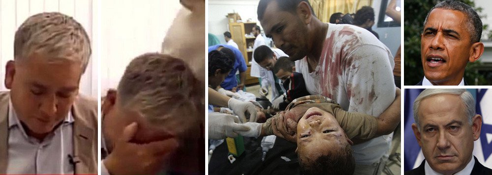 Organização das Nações Unidas divulga que 80% dos 1,4 mil mortos por ataques de Israel na Faixa de Gaza são civis; porta-voz que atuava em hospital no qual 20 crianças foram mortas, ontem, em razão de bombardeios israelenses, cai em prantos durante entrevista à tevê Al Jazira; "Não somos burocratas sem coração", disse Christopher Gunness; em Nova York, alta comissária para Direitos Humanos denuncia apoio militar maciço do governo de Barack Obama para o regime do louco Benjamin Netanyahu; "Os EUA não apenas fornecem armamento pesado, como gastaram 1 bilhão de dólares no sistema antifoguetes de Israel, proteção que os civis de Gaza não têm", lembrou Navi Pillay; proteção de Obama a Netanyahu é indefensável moral e eticamente; vídeo