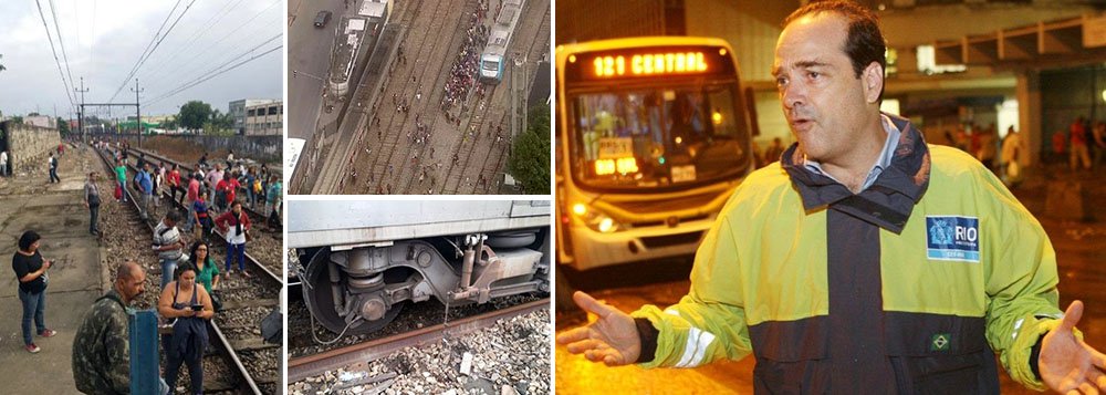O descarrilamento de um trem na Baixada Fluminense levou a Supervia, concessionária que administra o terminal, a fechar oito estações de passageiros em pleno horário de pico; descarrilamento ocorreu, na Estação Nova Iguaçu, quando a locomotiva seguia para a Central do Brasil, no centro da cidade; o trem bateu num poste; secretário estadual de Transportes, Carlos Roberto Osório disse que a SuperVia será sancionada pelo descarrilamento; segundo ele, o acidente fez com que 1,8 mil pessoas descessem na linha férrea
