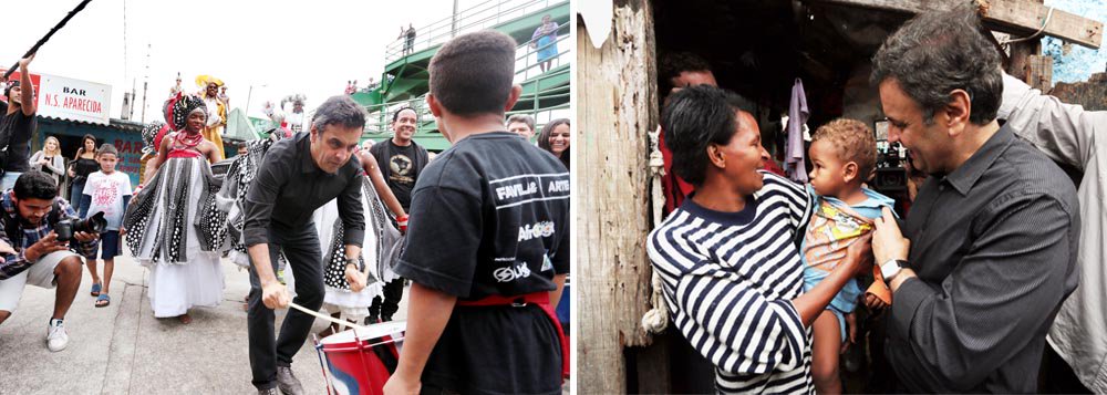 Em visita à comunidade de Vigário Geral, zona norte do Rio, presidenciável tucano criticou falta de planejamento na economia do Brasil, que "não conseguiu manter um mínimo de credibilidade para que os investimentos retornassem", e criticou "medidas paliativas emergenciais", que, segundo ele, "podem ter um custo alto lá na frente"; BC anunciou hoje pacote de R$ 45 bilhões de estímulo ao crédito; ao comentar sobre os ataques de Israel à Faixa de Gaza, Aécio Neves disse concordar que "haja, sim, uso excessivo da força" por parte dos israelenses, mas defendeu que governo brasileiro prime por uma "posição pelo equilíbrio"