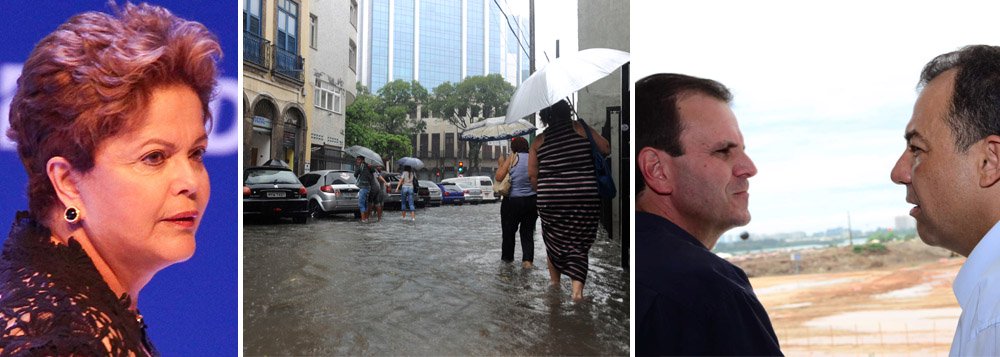 Em ligações telefônicas feitas para o governador do Rio, Sérgio Cabral, e para o prefeito Eduardo Paes, ambos do PMDB, a presidente ofereceu ajuda federal para o enfrentamento das chuvas que atingem o estado; Dilma Rousseff manifestou solidariedade à população fluminense, que sofre desde a madrugada com os temporais que causaram o acionamento de sirenes de alerta em 49 comunidades