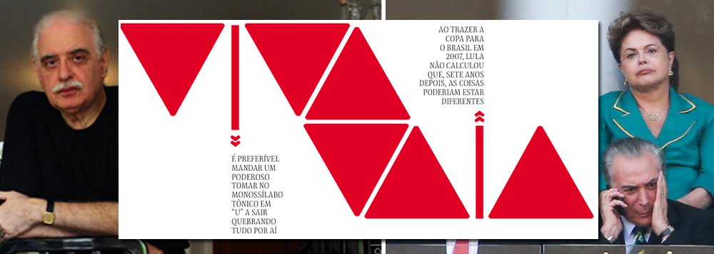 Ícone do concretismo, o poeta Augusto de Campos se revoltou com o uso no último domingo pela Folha, de Otávio Frias Filho, de seu poema Viva Vaia, que vinha até cercado de uma aspa de Reinaldo Azevedo: "É preferível mandar um poderoso tomar no monossílavo tônico em u a sair quebrando tudo por aí"; "A matéria publicada, composta de três artigos e do meu poema, cercado de legendas sensacionalistas, deixa dúvidas sobre a validade dos xingamentos da torcida, ainda que majoritariamente os condene, e por tabela me envolve nessa forjada querela", diz o poeta; indignado, ele resolveu responder na própria moeda, com um novo poema: "VIVA DILMA. VAIA AOS VIPS"
