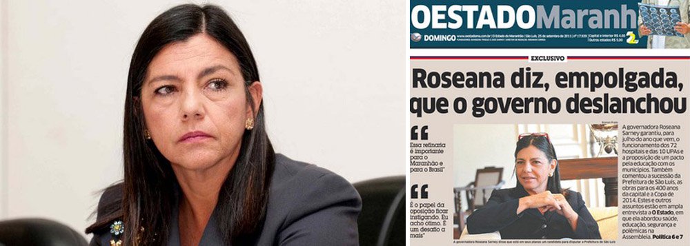 Dados obtidos com exclusividade pelo blog Marrapá revelam que, entre os meses de fevereiro e dezembro de 2014, a ex-governadora Roseana Sarney investiu R$ 1,46 milhão no jornal O Estado do Maranhão, de propriedade de sua família; o repasse corresponde a 78% do valor pago pela publicidade legal, destinado pela ex-secretária de Comunicação, Carla Georgina, a veículos impressos locais e nacionais; para efeitos de comparação, o jornal O Imparcial, considerado o segundo maior em tiragem do estado, recebeu, no mesmo período, o equivalente a R$ 20 mil/mês
 
 
