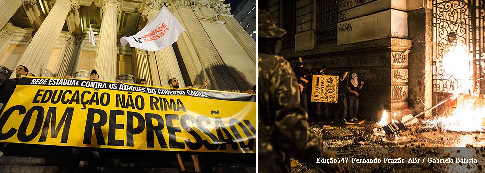 Faixadas de agências bancárias e prédios históricos do Centro da cidade foram reforçados com chapas metálicas; governo convoca reforços de PMs de outros municípios para manifestação programada para esta terça-feira, Dia do Professor; ato convocado pelo Facebook conta com o apoio do “Black Bloc RJ” e “Anonymous” e tem mais de 90 mil presenças confirmadas