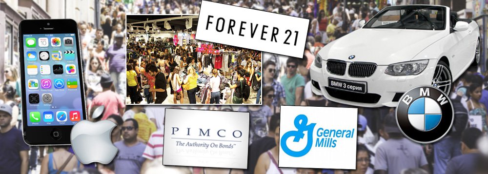 Multinacionais de diferentes setores estão encantadas com o mercado interno brasileiro; Apple, BMW, General Mills e Forever 21, assim como o grupo investidor Pimco, elogiam à agência Bloomberg a força da economia nacional; "Quando o brasileiro começa a consumir, é improvável que pare", definiu o presidente no país da montadora alemã; "Obrigado", agradeceu, em mensagem aos consumidores brasileiros, o chefe da famosa empresa de computadores; a grife de investimentos, por seu lado, está recomendando acreditar no Brasil; "Há um momento para pegar a estrada menos percorrida", declarou um executivo; percepção geral é a de que País é diferenciado