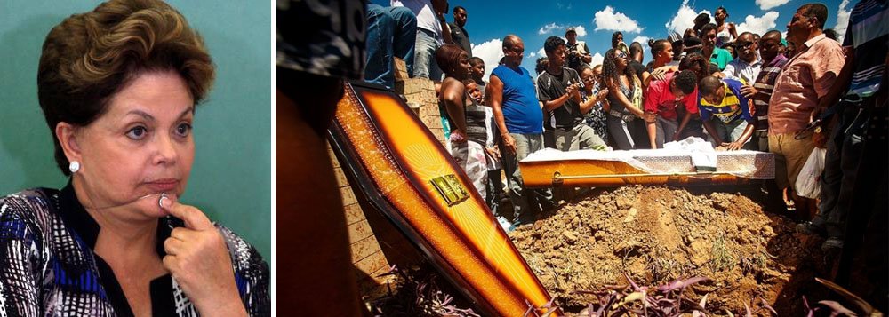 "A morte de Claudia chocou o país", escreveu a presidente em sua conta no Twitter nesta terça-feira; Dilma Rousseff prestou solidariedade à família e amigos de Claudia da Silva Ferreira, moradora da comunidade de Congonha, no Rio, que foi baleada no domingo; policiais tentaram prestar socorro e colocaram a vítima no porta-malas da viatura; ela caiu no trajeto, foi arrastada e chegou morta ao hospital; PMs estão presos