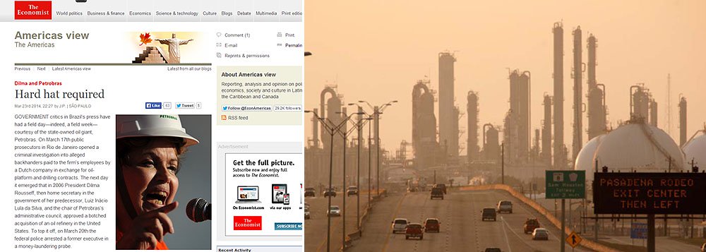 Revista britânica, crítica frequente da política econômica brasileira, afirma que revelações sobre a compra da refinaria americana pela Petrobras "atingem imagem de boa gestora" da presidente Dilma Rousseff; "a promessa de grande riqueza atrapalhada pelo mau gerenciamento e a interferência governamental é uma história que afeta a própria trajetória do Brasil", avalia ainda a reportagem, intitulada "A necessidade de um capacete"; revista já previu erradamente que a economia brasileira declinaria e pediu sem sucesso a cabeça do ministro Guido Mantega; oposição se reúne essa semana para discutir CPI