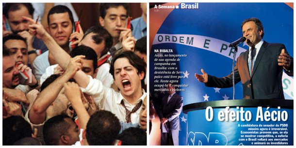 Reportagem sobre o lançamento da agenda de 12 pontos do senador Aécio Neves (PSDB-MG), chamada "O efeito Aécio", prevê "euforia" no Brasil caso seu nome se torne mais forte nas pesquisas. "A candidatura do senador do PSDB agora é irreversível. Economistas preveem que, se ela se mostrar competitiva, a euforia com o Brasil voltará aos mercados e animará os investidores"