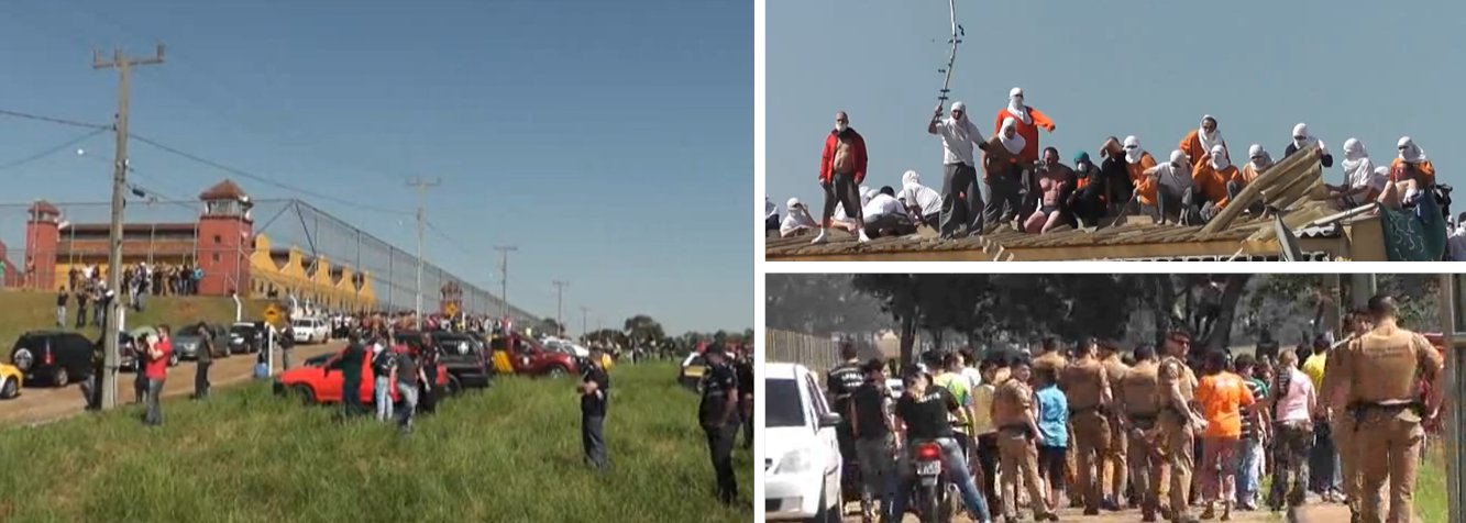 Parentes de presos rebelados da Penitenciária Estadual de Cascavel, no oeste do Paraná, liberaram há pouco o tráfego de veículos no trecho da Rodovia BR-277, que dá acesso ao presídio; foi o terceiro bloqueio promovido por parentes e amigos de pessoas que cumprem pena no presídio; uma parte dos detentos se rebelou e fez dois agentes penitenciários reféns; a partir de então, pelo menos quatro presos foram mortos – dois deles degolados