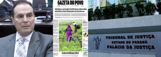 "Gazeta do Povo" foi proibida de publicar reportagens sobre investigações sobre o presidente do Tribunal de Justiça do Paraná, Clayton Camargo, acusado de tráfico de influência e venda de sentenças; ele afirma ser alvo de 'campanha detratora'. Organizações de imprensa denunciam censura e caso é destaque de editorial do Globo 