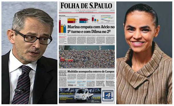Segundo jornal de Otávio Frias, a recandidatura da ex-senadora Marina Silva, que herdou vaga de Eduardo Campos à Presidência, "é reconfortante por representar uma parcela importante no espectro das opiniões e amplia o leque de escolhas viáveis à disposição do eleitor"; ressalta, no entanto, que ela terá de bater o tucano Aécio Neves, que "está enraizado no coração demográfico e econômico do país"; os dois aparecem em empate técnico no primeiro turno segundo Datafolha