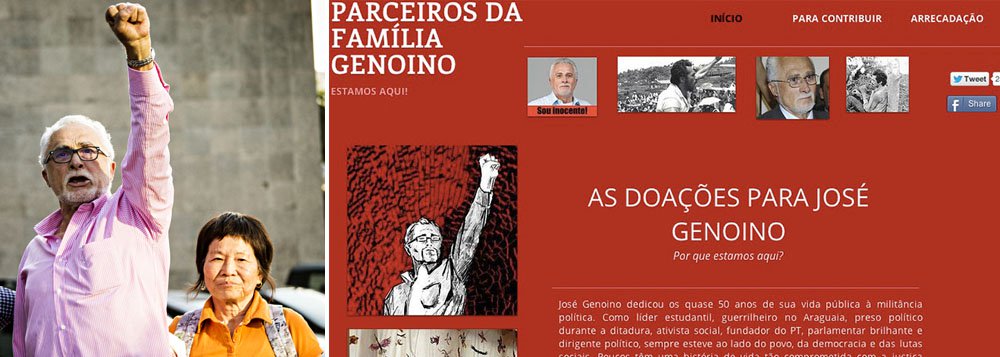 Em oito dias, o site criado para arrecadar doações para pagamento da multa do ex-deputado federal José Genoino, condenado na Ação Penal 470, alcançou, praticamente seu objetivo; segundo informou a família nesta sexta-feira (17), já foram arrecadados R$ 660 mil dos R$ 667 mil necessários; prazo determinado pelo juiz para o pagamento expira na próxima segunda-feira (20); PT tende a criar vaquinha semelhante para auxiliar pagamento de multas de Delúbio e de José Dirceu, também condenados na AP 470