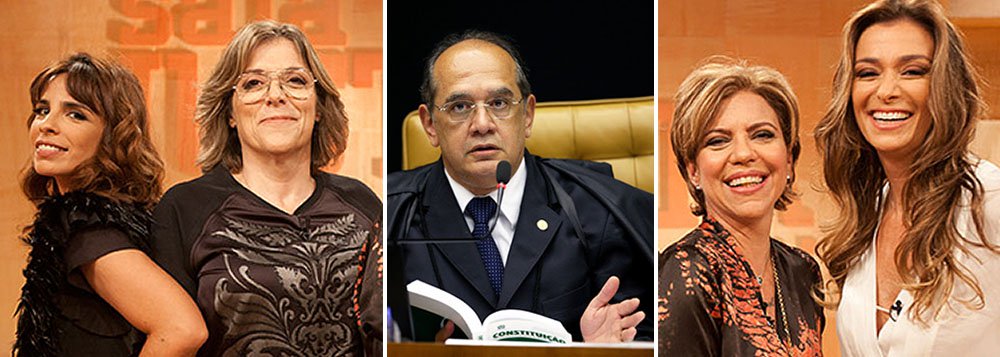 Dois dias depois de Jô Soares classificar como "golpe" o eventual impeachment da presidente Dilma Rousseff, uma outra atração global, o programa Saia Justa, do canal GNT, assumiu a bandeira da reforma política e do fim das doações de empresas a políticos; em coro, as apresentadoras Maria Ribeiro, Barbara Gancia, Astrid Fontenelle e Monica Martelli gritaram: "devolve, Gilmar!"; elas se referem ao pedido de vista feito há oito meses pelo ministro do STF sobre o projeto que proíbe o financiamento privado de campanhas políticas e que já foi decidido pela suprema corte por seis votos a um