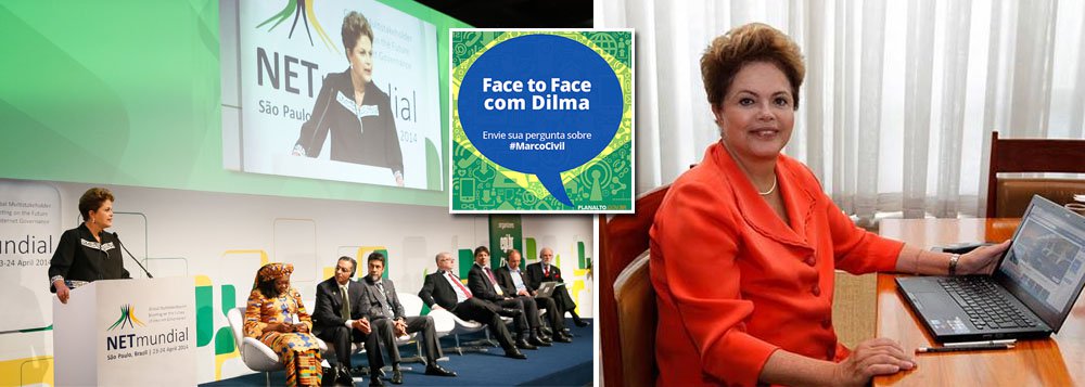Presidente Dilma Rousseff falou ao vivo, pela página do Palácio do Planalto no Facebook, sobre o impacto da aprovação do novo marco civil na internet; "Há uma opinião unânime entre especialistas e usuários da internet em todo o mundo que a aprovação do #MarcoCivil pelo Congresso brasileiro foi um avanço histórico", escreveu a presidente, respondendo a perguntas de internautas; segundo ela, o marco civil, "sem sombra de dúvida, é a legislação mais avançada no mundo" na área "e nos coloca na vanguarda na proteção dos direitos dos usuários da internet e na garantia de que o usuário brasileiro tem e terá o direito de acessar, a partir de agora, qualquer conteúdo"; Dilma lembra que a lei, sancionada ontem, "assegura a liberdade de expressão, a privacidade e o respeito aos direitos humanos"