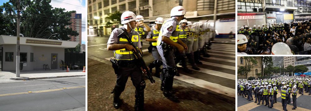 Consulado geral do país em São Paulo enviou e-mail aos cidadãos americanos aconselhando para "evitar protestos e áreas com grande concentração de pessoas" em passagem pelo Brasil; mensagem foi feita na véspera do chamado Não Vai Ter Copa, realizado no centro da capital paulista