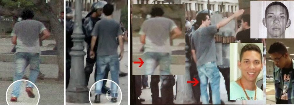 Jovem Tomaz Cesario Alvim Martinelli se identifica como sendo o que vestia a mesma roupa de Caio Silva de Souza - indiciado e preso pela morte do cinegrafista Santiago Andrade - durante o protesto da quarta-feira passada; em blogs e redes sociais, sua foto foi amplamente divulgada e comparada com a de Caio, que de acordo com as conspirações de internautas, estaria assumindo o crime no lugar de outra pessoa; Tomaz desabafou no Facebook: "virei bandido?!?!"; hoje, o advogado Jonas Tadeu Nunes, que defende Caio, disse que seu cliente foi "coagido" a depor e que negou ter acendido o rojão, ao contrário do que havia declarado inicialmente