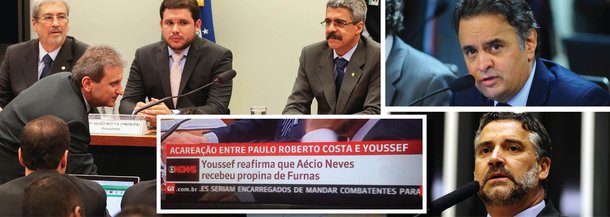 O doleiro Alberto Youssef confirmou, nesta terça (25), durante depoimento na CPI da Petrobras, que o senador Aécio Neves (PSDB) recebeu dinheiro de corrupção envolvendo Furnas; "Eu confirmo por conta do que eu escutava do deputado José Janene, que era meu compadre e eu era operador dele", disse; o deputado federal Paulo Pimenta (PT) defendeu que Aécio seja investigado por ter sido citado por Youssef; Pimenta ironizou a atuação do PSDB e do DEM na CPI; ele disse que a atuação da oposição é para que só “meia corrupção” seja investigada; em nota, o PSDB diz que acusações contra Aécio são "improcedentes"; imagem de chamada da Globo News noticiando o fato viralizou nas redes sociais