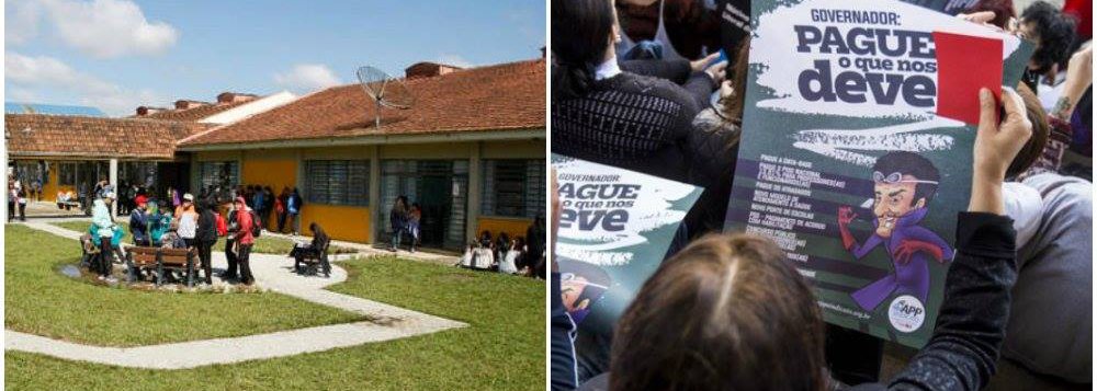 A reposição das aulas perdidas no período da greve na rede pública estadual de ensino está se tornando um novo cavalo de batalha dos professores, pais e alunos contra o governo Beto Richa (PSDB); nesta sexta-feira (17), no Colégio São Pedro Apóstolo, comunidades de várias escolas realizam um protesto contra o tucano; a manifestação tem como objetivo pressionar o governo a permitir a realização da 'sexta aula' como forma de reposição; professores chamam o esquema de "calendário de punição", pois, segundo eles, os profissionais que não participaram da greve estão desobrigados a repor conteúdos