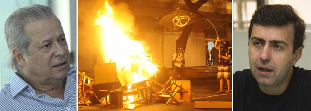 Texto publicado pela equipe do blog do ex-ministro diz que alvo de críticas contra o deputado estadual Marcelo Freixo (Psol-RJ), que foi vinculado aos ataques nas manifestações de rua, é criar falso clima de caos e violência no País a fim de enfraquecer a esquerda; análise compara a estratégia ao caso do 'mensalão'; "Como método, repete a mesma lógica que precedeu a AP 470: a oligarquia da mídia, especialmente as Organizações Globo, trata de impor uma narrativa que leve ao isolamento e à judicialização fraudulenta"; artigo afirma que estímulo à violência vem de "correntes reacionárias"