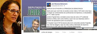 Em publicação no Facebook, deputado Jair Bolsonaro ofende a parlamentar Jandira Feghalli, que defende punição ao SBT por declarações de Rachel Sheherazade; ele diz que a lipoescultura não fez milagre na integrante do PCdoB e ilustra vídeo sobre assunto com uma bruxa 