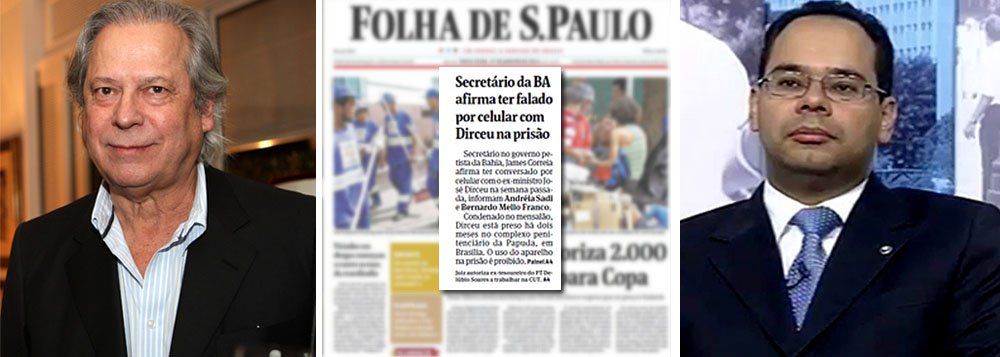 Denúncia feita pela Folha de que Dirceu usou o celular dentro do Presídio da Papuda para se comunicar com o petista James Correia foi considerada "improcedente", segundo sindicância; com este resultado, o ministro Ricardo Lewandowski deverá dar parecer favorável ao prosseguimento do pedido de trabalho de Dirceu; defesa do ex-ministro recorreu ao STF por causa da decisão do juiz Bruno Ribeiro, que suspendeu, por 30 dias, a análise do pedido de Dirceu até que terminasse a investigação sobre a denúncia; agora, juiz vai liberar Dirceu para trabalhar? outros condenados na AP 470 a regime aberto já tiveram acesso a este direito