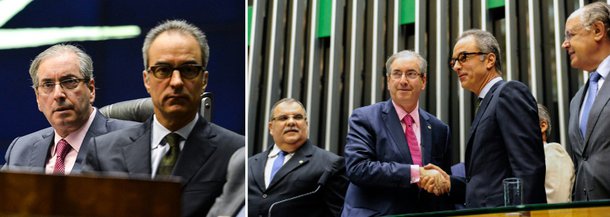 Nesta terça-feira, a Câmara dos Deputados, presidida pelo deputado Eduardo Cunha (PMDB-RJ), organizou uma sessão solene em homenagem aos 50 anos da Rede Globo, que esteve presente na pessoa do herdeiro João Roberto Marinho; durante o evento, três homens abriram faixas e gritaram protestando contra a emissora, no Plenário, dizendo que ela havia favorecido a ditadura; todos foram retirados do local pela Polícia Legislativa e Cunha afirmou que não é permitido abrir faixa no Plenário (só nas galerias), nem interromper orador; na Globo, ele está blindado